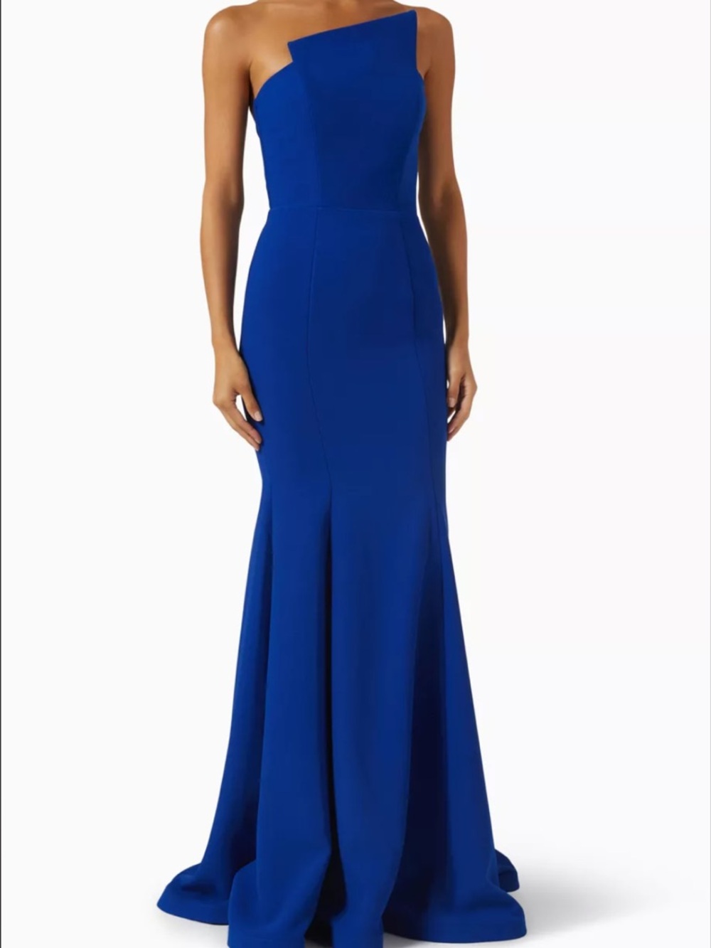 Nicole Bakti Strapless One-Shoulder Royal Blue Mermaid Gown
